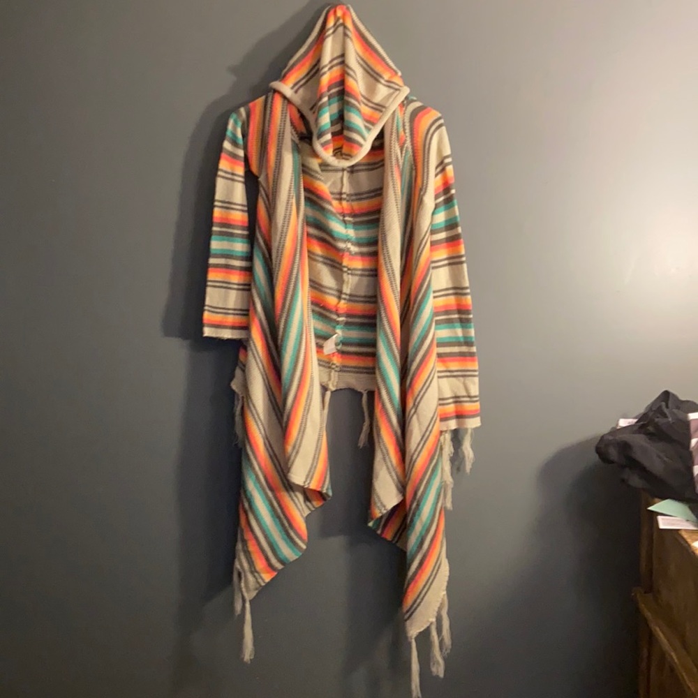 Elegant Striped Hooded Cardigan Sweater (XL)